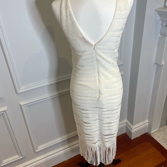 Parker Small white midi dress deep V with fringe - Picture 3 of 7